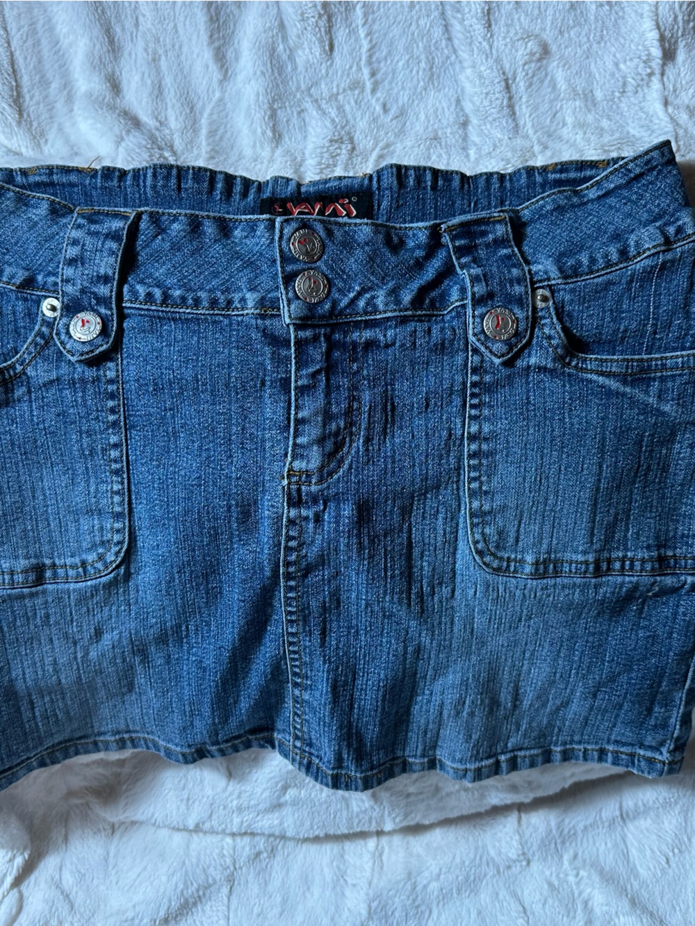 YMI Denim Mini low rise cargo Skirt in Medium Blue